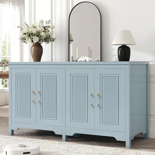 Jocoevol Sideboard Buffet Cabinet with Storage 55 Kitchen Buffet Cabinet Modern Farmhouse Coffee Bar Cabinet Sideboard Cabinet with Shelves & Doors for Kitchen Living Room Slate Blue