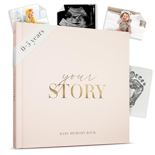 Image of Luxury Baby Memory Book – Gender Neutral Baby Journal for Boys or Girls | Keepsake Book from Birth to Age 5 | Natural Cream with Gold Foil | Baby Scrapbook