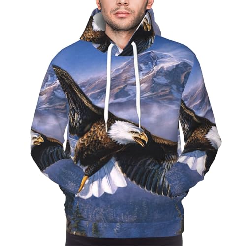 Pull à capuche imprimé aigle volant pour homme avec cordon de serrage - 3