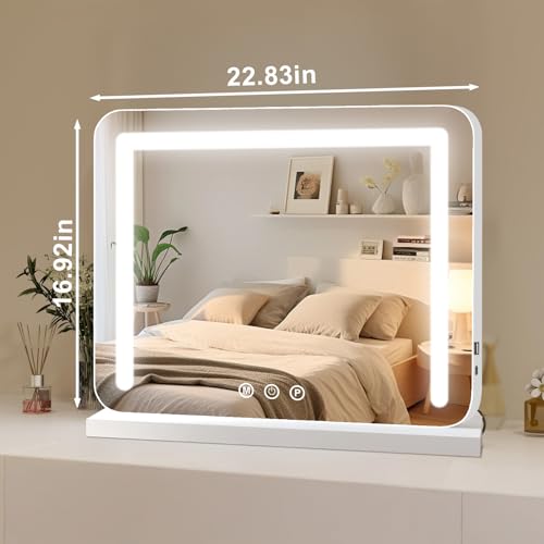 baklon Espejo de Maquillaje con iluminación, Espejo de Hollywood con luz LED, Regulable, Espejo de Maquillaje, 3 Modos, 58 x 43 cm, Espejo de Mesa con USB 10 aumentos, para Dormitorio y tocador - imagen 7