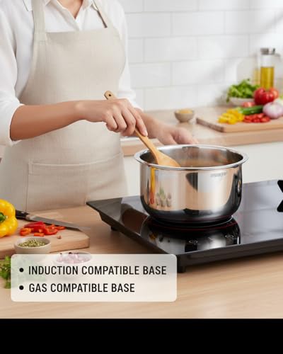 Image of Pradeep Triply Stainless Steel Tope with Lid|Induction&Gas Compatible Patila|3Layer Base|Non-Toxic Reactive|Milk Boiler,Tea&Cooking Pot|Even Heat Distribution|Multi-Purpose Cooking Pot(24cm-5.6ltr)