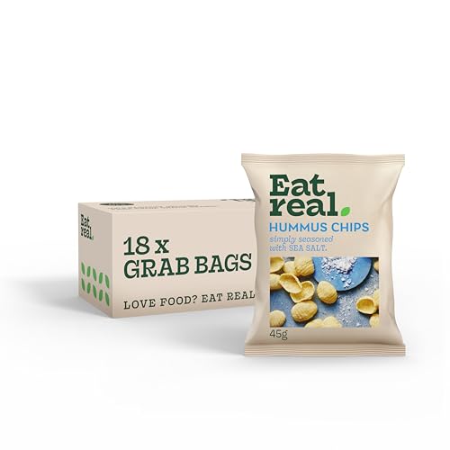 Image of Eat Real, Hummus Chips, Sea Salt, 18 X 45g, Gluten-Free Crisps Multipack, Vegan-Friendly, Healthy Snacks, Plant-Based