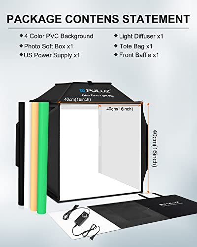 PULUZ Portable Photo Studio Light Box, 16x16 inch Professional Dimmable Shooting Tent Kit Soft Box with 480pcs LEDs Lights 4 Backdrops for Jewelry and Small Product Photography Props Upgrade 16 inch