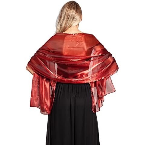 Central Chic Silky Iridescent Wrap Stole Shawl For Weddings Bridal Bridemaids & Evening Wear - Various Colours (Deep Red) Cover