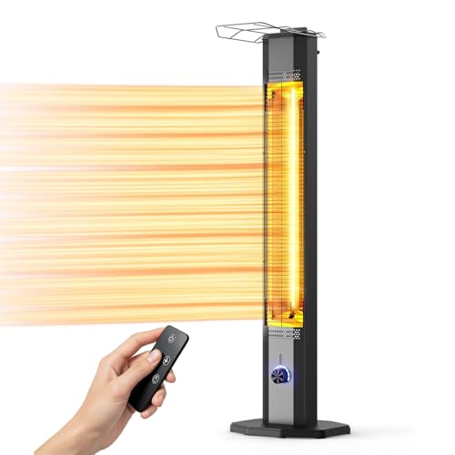 Outdoor Electric Patio Heater, 42-inch 1500W Infrared Tower Heater with 9 Heat Settings & 9H Timer, IPX5 Waterproof, Safety Lock, Tip-Over & Overheat Protection Space Heater for Indoor & Outdoor Use