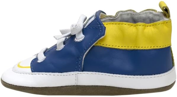 Robeez Baby Boys and Girls NBA Basketball Team Soft Soles Slip-Resistant Crib Shoes Slippers for Infant and Toddler,Golden State Warriors Blue Leather,12-18 Months Toddler