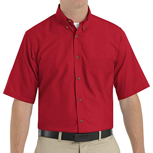 Red Kap Men's Standard Poplin Dress Shirt, Stain and Wrinkle Resistant, Short Sleeve, X-Large Red