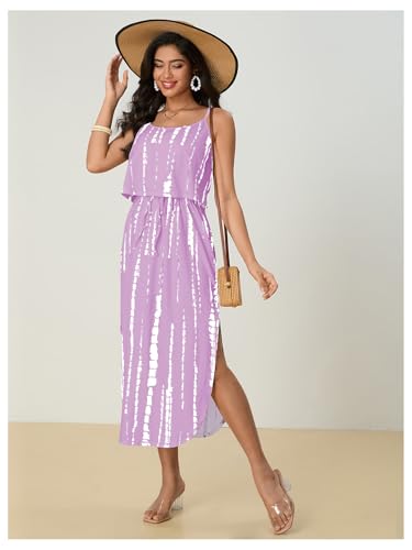 Image of RoseSeek Women's Spaghetti Strap Tie Dye Cami Sun Dress Beach Midi Summer Dresses Resort Wear Vacation Outfits