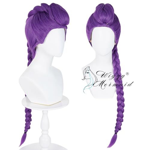 wiggy mermaid long purple braid wig for women purple base wig with braids ponytail clip  cap for stage party halloween costume cosplay