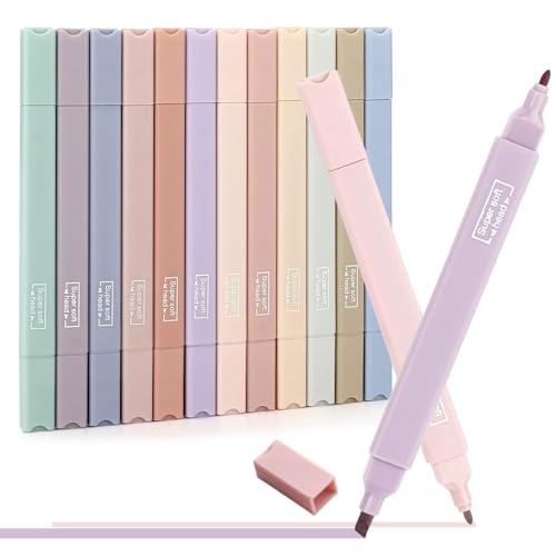 KARELLS Textmarker Pastell 12 Stück, Dual Tips Textmarker, Highlighter Pen Marker Pastell Assorted Farben, School Supplies Aesthetic Für Journaling Note Nehmen Schulbüro Stationäre