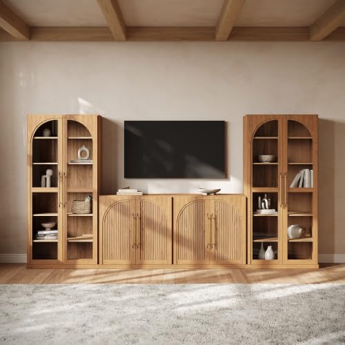 Image of BELLEZE Jagger 128 inch Wall Unit 3-Piece Modular TV Stand - Camel