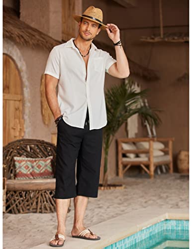 COOFANDY Men's Linen Capri Pants Casual Lightweight 3/4 Baggy Pants Drawstring Elastic Waist Beach Yoga Pants with Pockets3