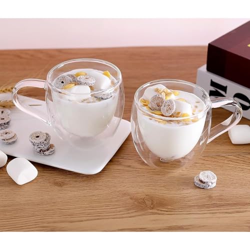 Image of IndusBay 4 Pieces, Double Wall Borosilicate Glass Mug - Elegant Insulated Coffee /Tea Cup | Transparent Floral Design | 250ml | Ideal for Gifting, Home & Office, Boutique