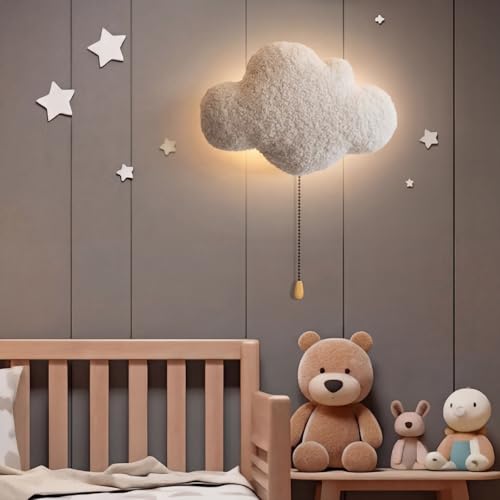 Image of Aurelema Fluffy Cloud Night Light Wall Lamp Sleeping Nursery Lighting Cute Floating Battery Operated Hanging Lamp for Baby Boys Girls Bedroom Room Nursery Wall Decorations