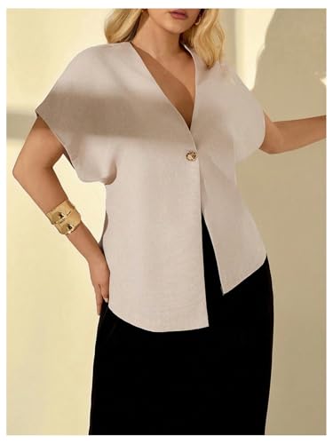 Floerns Women's Plus Size Elegant Dolman Sleeve Blazer V Neck Button Office Work Suit Jacket4