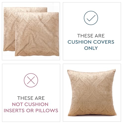 Image of Encasa XO Velvet Cushion Covers, No Inserts, Set of 2, Beige | 24 inchx24 inch | Machine Washable | Soft & Durable | Hidden Zipper, Sofa Decor