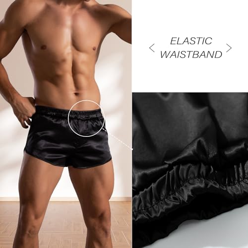 Mens Satin Silk Boxers Sexy Lounge Shorts 3 Inch Inseam Pajama Bottoms Silky Boxer Briefs4