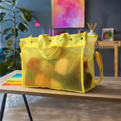 Image of JubileeYarn Mesh Tote Yarn Storage Tote Bag - Yellow - 1 Bag