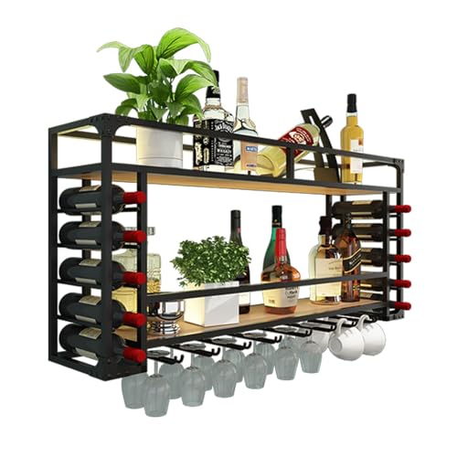 Étagère à vin murale industrielle en fer avec support verres - 2