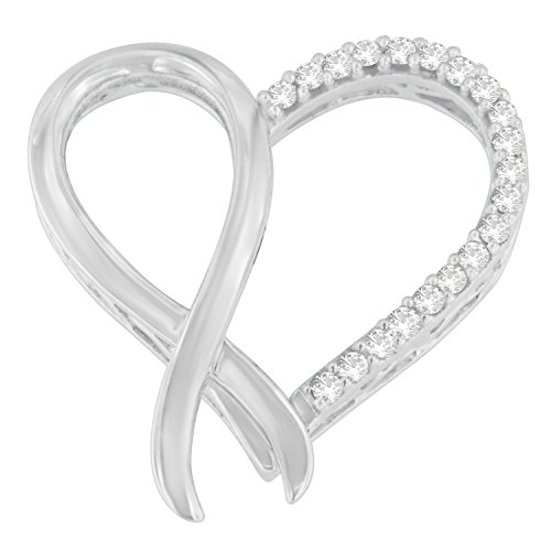 Original Classics .925 Sterling Silver 1/4 cttw Round Cut Diamond Ribbon and Heart Accent Pendant Necklace (H-I, I2-I3)