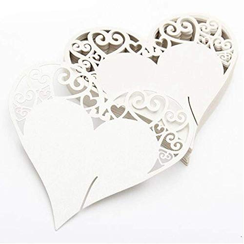 Anyasen Carte de Verre Marque Place Forme de Coeur Blanc Ajouré Décoration de Table Nombre de table Nom de la carte place de cartes pour Mariage partie Fêtes 100 Pièces