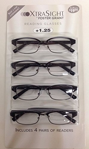 4 Pack FOSTER GRANT Rob Black READING GLASSES +1.25 CB Scratch Resistant NEW
