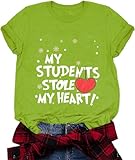 maglietta natalizia da donna con scritta my students stole my heart, maglietta natalizia a maniche corte per insegnanti, verde chiaro, m