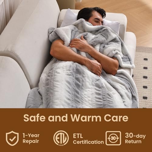 Image of Bearhug Heated Blanket 6 Heat Settings Electric Blanket, 4-Hour Auto Shut-Off, Luxurious Faux Fur & Sherpa Dual-Sided Heated Throw, Machine Washable, 50 x 60 Inches, Gift-Ready Elegant Packaging