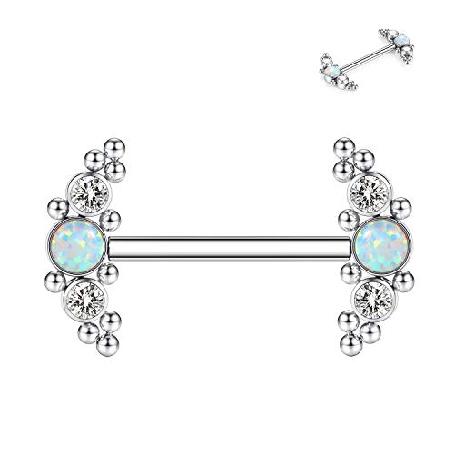 hengkaixuan Piercing pour téton en titane G23 - Calibre 14 - Pour femme - Or rose - Argent - Oxyde de zirconium - 12 - 14 - 16 - 18 mm, Métal Cover