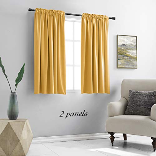 Image of DONREN Gold Yellow Curtains for Bedroom - Blackout Thermal Insulated Curtain Panels with Rod Pocket (42 by 45 Inch,2 Panels)