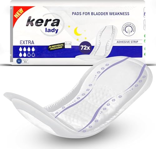 KERA® Inkontinenzeinlagen für Damen extra dünn – EXTRA saugstarke Hygieneeinlagen für Damen bei mittlerer bis starker Blasenschwäche – diskrete Inkontinenzeinlagen für den Tag (72 Stück)