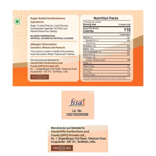 Image of CandyVille Crushed Peanut Candy Tin (340g) | Crunchy Peanut Toffees in Tin | No Added Preservatives, flavours or Colours | Traditional Indian Sweets