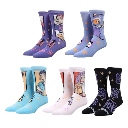 Bioworld KPop Demon Hunters Hunter/X & Derpy 5-Pair Pack Casual Crew Socks
