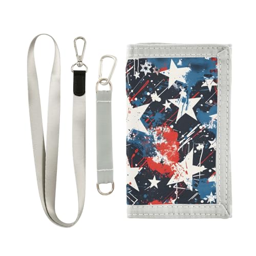 ALAZA Kids Wallets for Boys Girls Toddler Trifold Wallet Children Small Grunge White Blue Stars with Zipper Coin Pocket