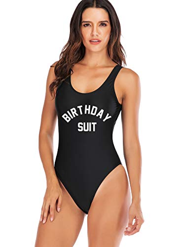 SherryDC Women's Retro One Piece Text Print Dirty 30 Birthday Swimsuits High Cut Low Back Bathing Suit