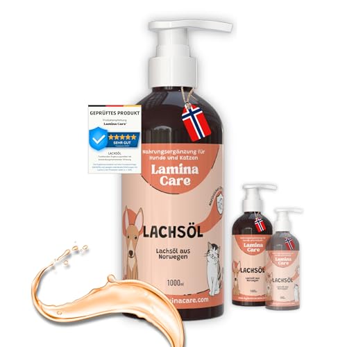 Lamina Care - Lachsöl Hunde und Katzen, Angereichert mit Omega 3, 6, EPA und DHA, Fortschrittliche Formel auf Lachsöl Katze für Gesunde Haut und Starke Gelenke, Natürliches Fischöl für Hunde