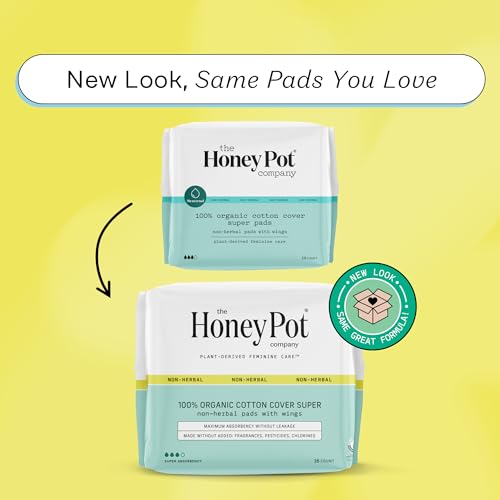 The Honey Pot Company F8773 Pads For Women - Non-Herbal Super Pads W/Wings - Organic Pads For Women - Cotton Cover, & Ultra-Absorbent Pulp Core - Sanitary Pads thumb #1