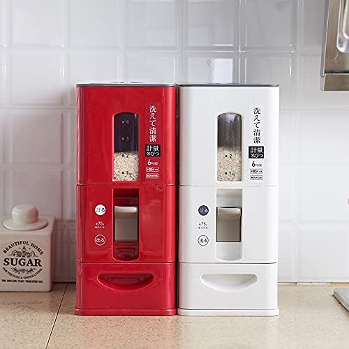 Kitchen Household Rice Storage Box Measurable Moisture-Proof Cereal Grains Beans Flour Bucket 6kg 13kg Storage Can Tank ZH246 - (Size: M, Color: White)