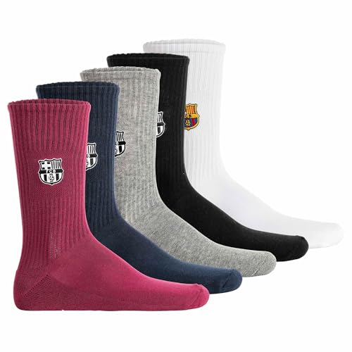 Chaussettes FC Barcelone unisexes, lot de 5 – Produit sous licence officielle | Lot de chaussettes de tennis | Cadeau pour les fans | Blanc/Noir/Bleu/Fuchsia...