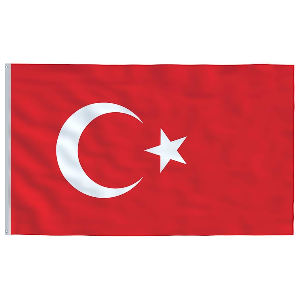 Bandera turca de 90 x 150 cm con mástil de aluminio de 5,5 m, poliéster resistente a la intemperie, barra telescópica con casquillo de suelo, ideal para jardín, balcón, fiesta, festival, casa y