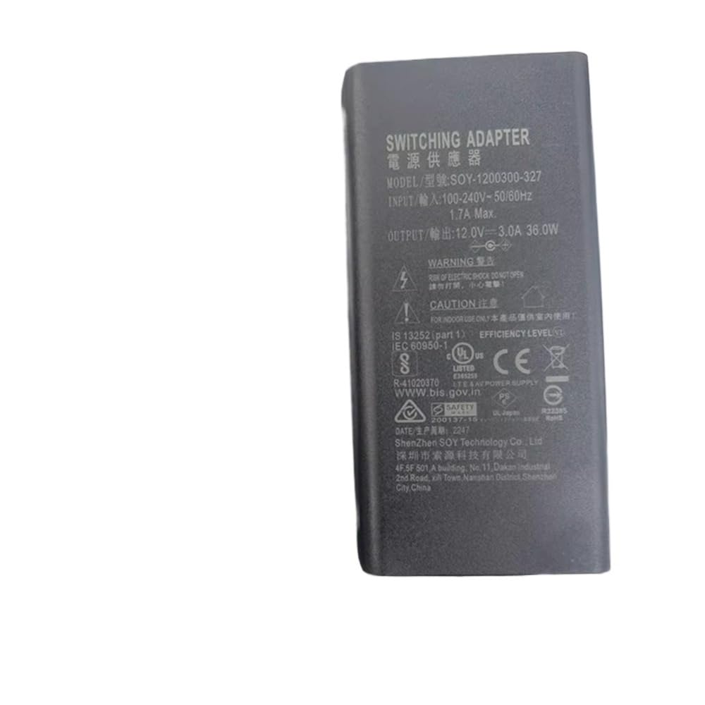 TNNBNT FOR SOY 12V 3A 36W Adapter Charger SOY-1200300 FOR LCD Power Supply with AC Cable 5.5 * 2.1mm(AU CABLE)