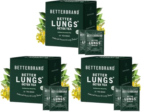 Image of Betterbrand Mullein Tea Bags for Lung Detox - Respiratory Support with Thyme, Elderberry, Ginseng, Ginger, Caffeine Free Herbal Blend - 15 Tea Bags (Pack of 3)