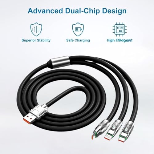 Image of KUZOOM Multi Charging Cable, 3 in 1 Charger Cord, 120W USB-C Fast Charge, 3.3ft Universal Charging Cable with iOS /Type-C /Micro USB for Phones, iPad, MacBook - Black