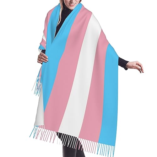 Lgbtq Transgender Pride Scarf With Tassel For Women Large Warm Shawls Wraps Cashmere Scarves Blanket For Fall Winter 27 * 77 Inches