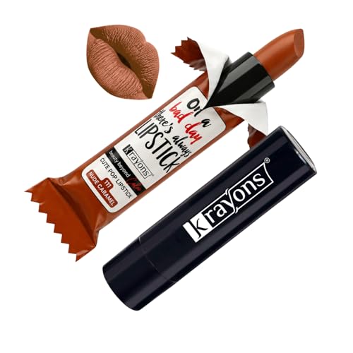 Image of Krayons Cute Pop Matte Lipstick for Women - Shade 111 Nude Caramel, India's 1st Twist-Wrap Lip Stick, Long Stay Waterproof Lipstic, Rich Pigmented Daily Wear Matt Lipsticks, 3.5g