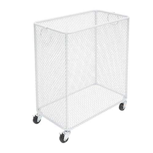 Image of Wire Metal Rolling Laundry Basket On Wheels,Mesh Wire Laundry Basket Storage Cart for Bathroom Bedroom Dirty Clothes Storage (H)