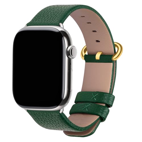 Fullmosa Leather Bands Compatible with Apple Watch Band 42mm 41mm 40mm 38mm for Women Men, Top Grain Genuine Leather Strap for iWatch Series 11/10/9/8/7/6/5/4/3/2/1,SE3/2/1, Dark Green