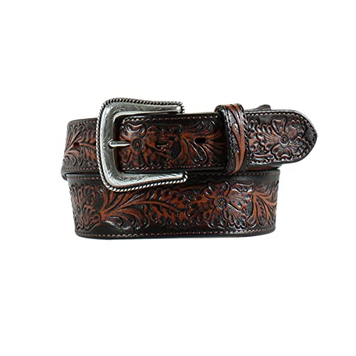 Nocona Men's Embossed Floral Tapered Belt, Brown, Size 34