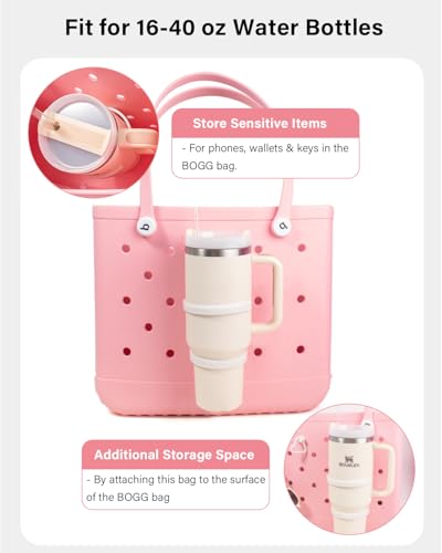 Image of LETGO Cup Holder for Stanley 30 oz 40 oz Compatible with Bogg Bag, Drink Holder for Simple Modern Rubber Beach Tote, Water Bottle Holder Attachment for XL Medium Small Bog Bag (White)