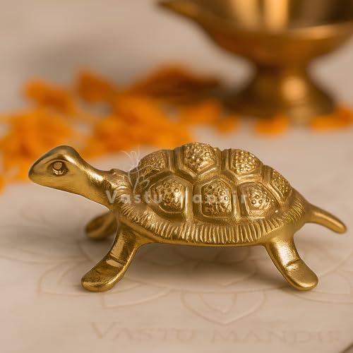 Image of Brass Turtle Figurine, Decorative Golden Metal Sculpture, Traditional Home Decor, 4 Inch Handcrafted Art Piece